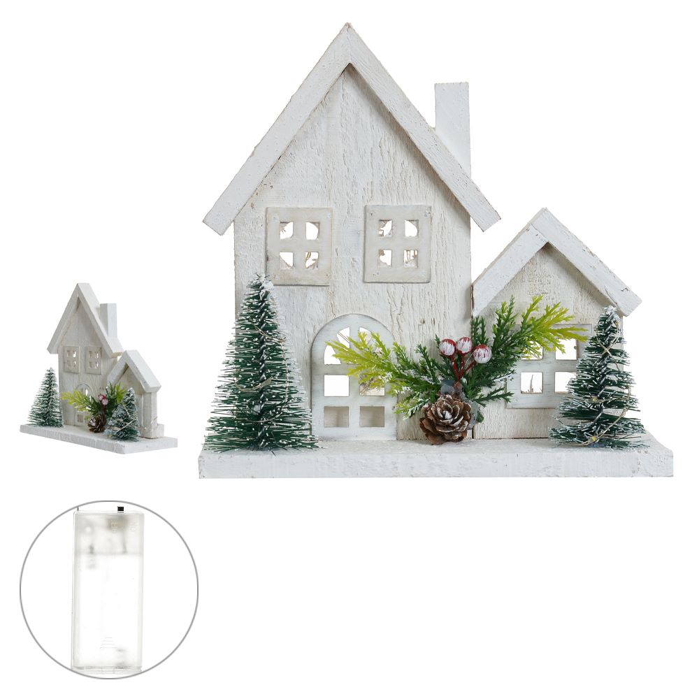 Casa Decorativa com Led 20x10cm Branco Flor Arte
